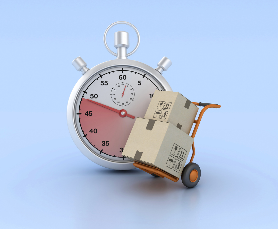 Hand Truck Carrying Cardboard Boxes with Stopwatch
