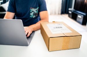 Return product package to online shop. Order delivery or shipment.